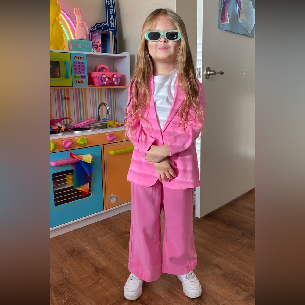 H&M Kids Girls Pink Suit Blazer Jacket Wide Leg Pant 5T